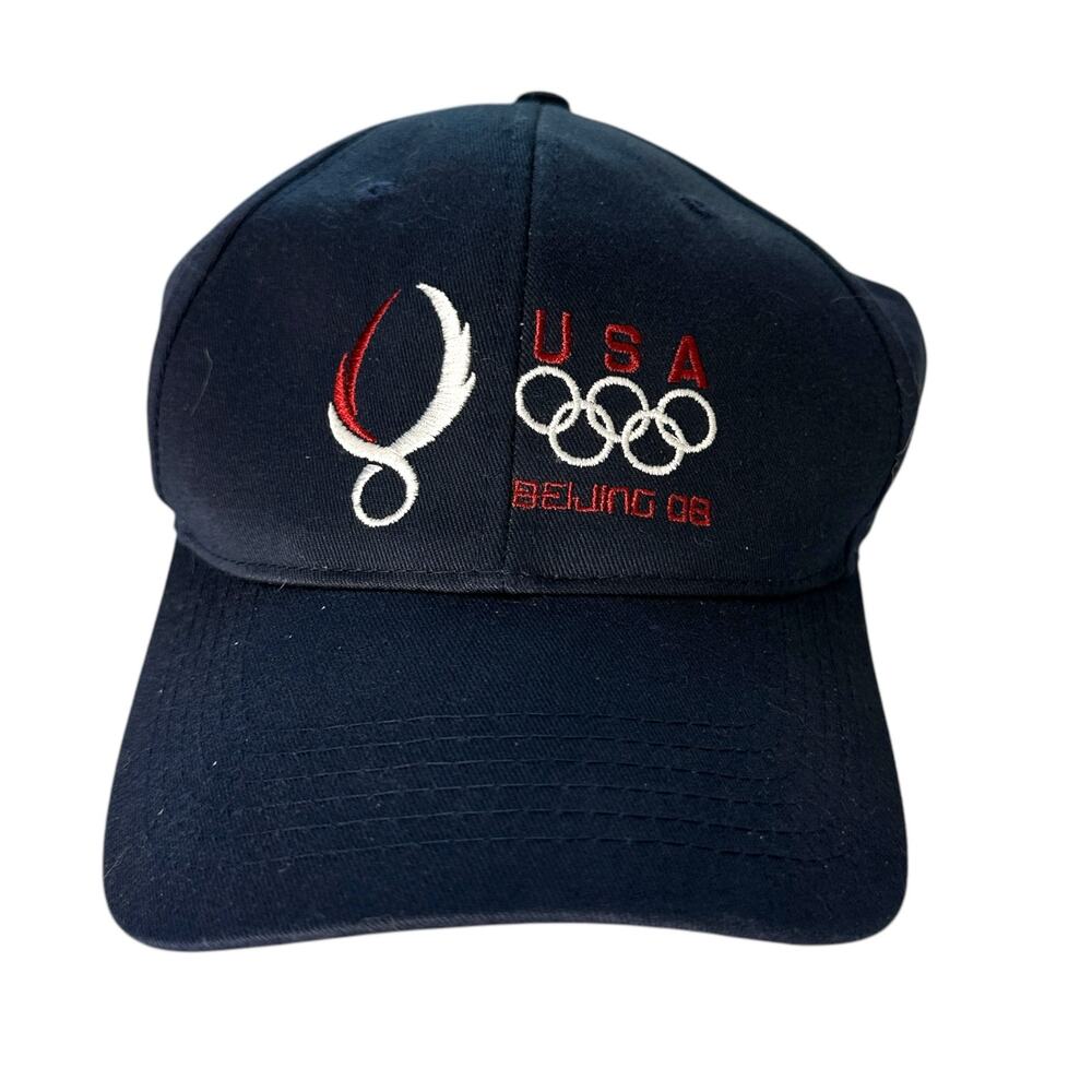 Vintage Y2K US Beijing 2008 Olympics Hat Navy Blue Red White Adjustable